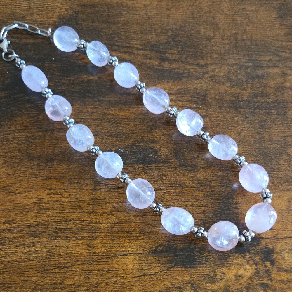 925 Silver Rose Quartz Beaded Collar Necklace